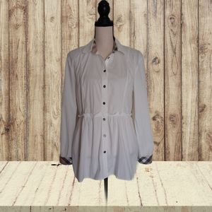Burberry Shirred Cotton Button Down Shirt